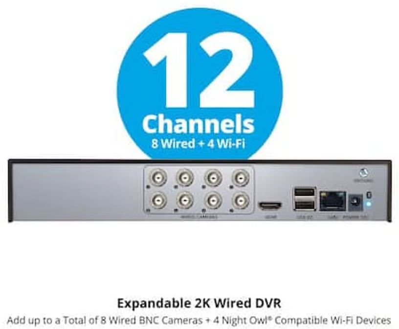 12-Channel 2K Wired Security Camera System with 1TB DVR & 4 Cameras